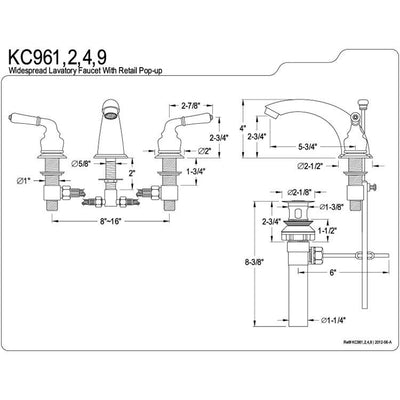 Kingston Brass Polished Brass Magellan 2 handle widespread bathroom faucet KC962