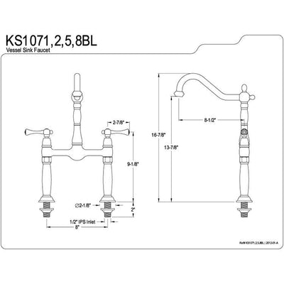 Kingston Brass Chrome 2 Handle Vessel Sink Bathroom Lavatory Faucet KS1071BL