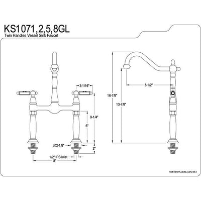 Kingston Brass Chrome 2 Handle Vessel Sink Bathroom Lavatory Faucet KS1071GL