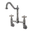 Kingston Brass Porcelain Cross Handle Chrome Wall Mount Kitchen Faucet KS1091PX