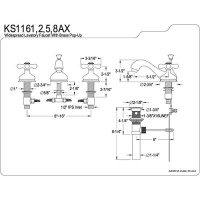 Kingston Satin Nickel 2 Handle Widespread Bathroom Faucet w Pop-up KS1168AX