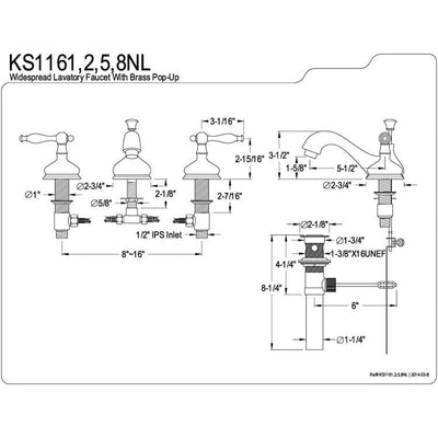 Kingston Satin Nickel 2 Handle Widespread Bathroom Faucet w Pop-up KS1168NL