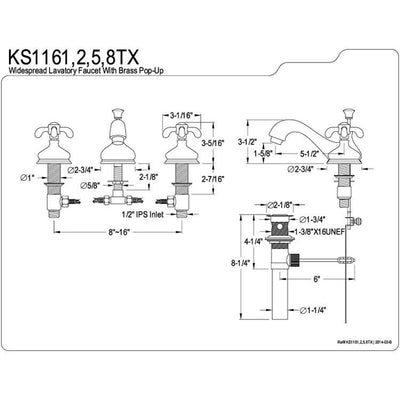 Kingston Brass Satin Nickel French Country Widespread Bathroom Faucet KS1168TX