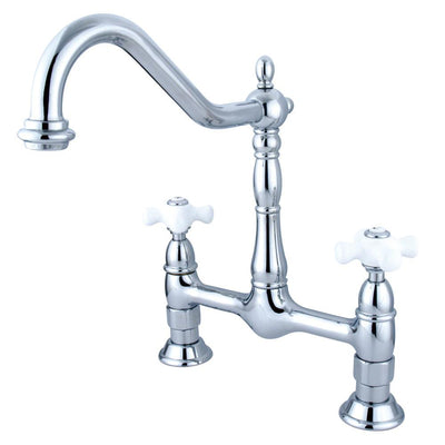 Kingston Brass Chrome Double Handle 8" Centerset Bridge Kitchen Faucet KS1171PX