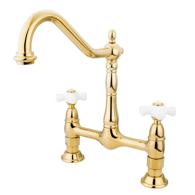 Kingston Polished Brass Two Handle 8" Centerset Bridge Kitchen Faucet KS1172PX