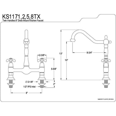 Kingston Oil Rubbed Bronze French Country 8" Centerset Kitchen Faucet KS1175TX