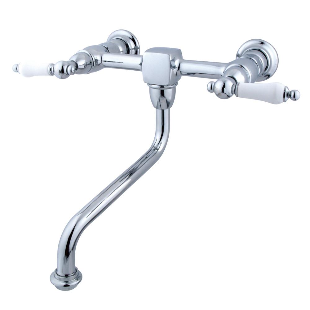 Kingston Brass Porcelain Lever Handle Chrome Bathroom Wall Mount Faucet KS1211PL