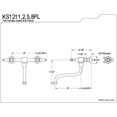 Kingston Brass Porcelain Lever Handle Chrome Bathroom Wall Mount Faucet KS1211PL