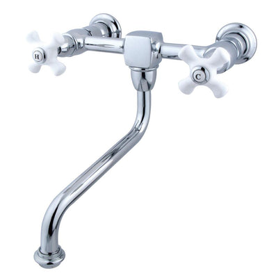 Kingston Brass Porcelain Cross Handle Chrome Bathroom Wall Mount Faucet KS1211PX