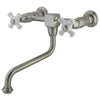 Kingston Porcelain Cross Handle Satin Nickel Bathroom Wall Mount Faucet KS1218PX