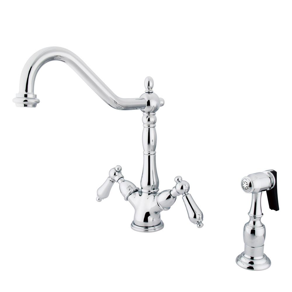 Kingston Chrome 2 Handle Single Hole Kitchen Faucet w Brass Spray KS1231ALBS