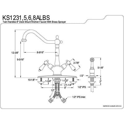 Kingston Chrome 2 Handle Single Hole Kitchen Faucet w Brass Spray KS1231ALBS