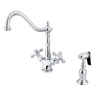 Kingston Chrome 2 Handle Single Hole Kitchen Faucet w Brass Spray KS1231AXBS