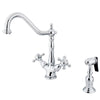 Kingston Chrome 2 Handle Single Hole Kitchen Faucet w Brass Spray KS1231BXBS