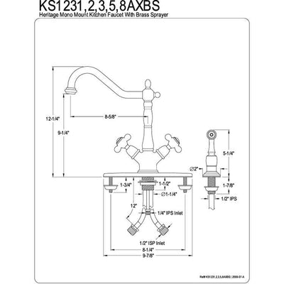 Kingston Chrome 2 Handle Single Hole Kitchen Faucet w Brass Spray KS1231BXBS