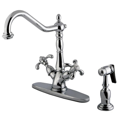 Kingston Chrome Mono Deck Mount Kitchen Faucet w/ brass sprayer KS1231TXBS