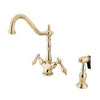 Kingston Polished Brass 2 Handle Single Hole Kitchen Faucet w Spray KS1232ALBS