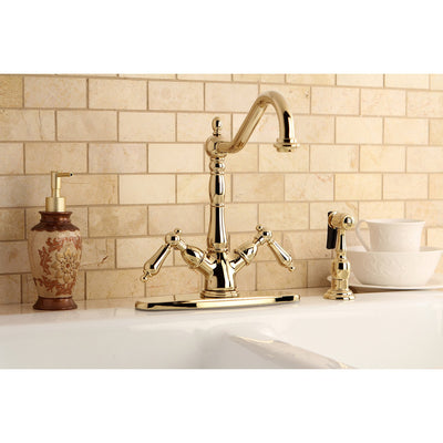 Kingston Polished Brass 2 Handle Single Hole Kitchen Faucet w Spray KS1232ALBS