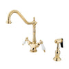 Kingston Polished Brass 2 Handle Single Hole Kitchen Faucet w Spray KS1232PLBS