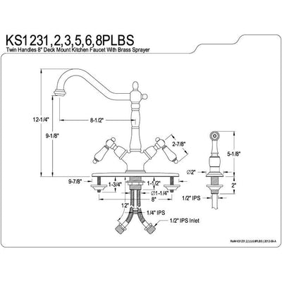 Kingston Polished Brass 2 Handle Single Hole Kitchen Faucet w Spray KS1232PLBS