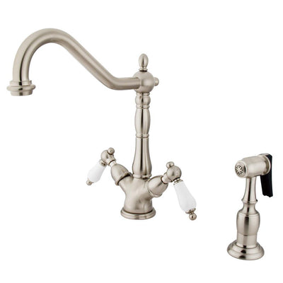 Kingston Satin Nickel 2 Handle Single Hole Kitchen Faucet w Spray KS1238PLBS