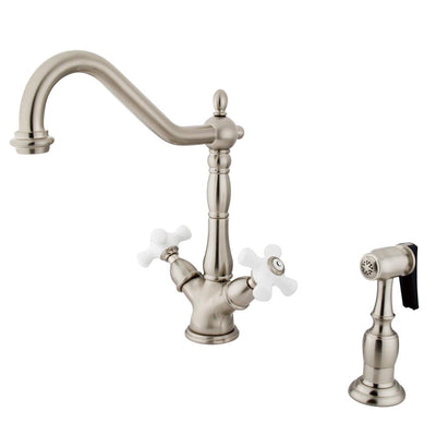 Kingston Satin Nickel 2 Handle Single Hole Kitchen Faucet w Spray KS1238PXBS