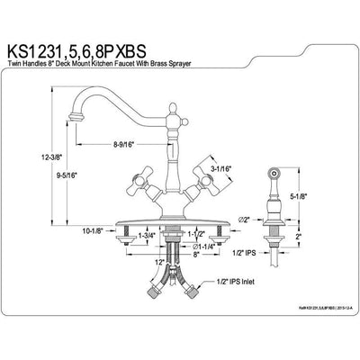 Kingston Satin Nickel 2 Handle Single Hole Kitchen Faucet w Spray KS1238PXBS