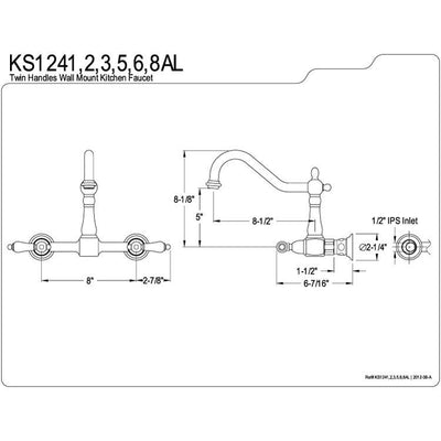 Kingston Brass Metal Lever Handle Chrome Wall Mount Kitchen Faucet KS1241AL