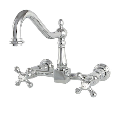 Kingston Brass Metal Cross Handle Chrome Wall Mount Kitchen Faucet KS1241AX