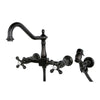 Cross Handle Oil Rubbed Bronze Wall Mount Kitchen Faucet w Sprayer KS1245AXBS