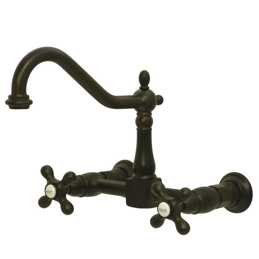 Kingston Brass Cross Handle Oil Rubbed Bronze Wall Mount Kitchen Faucet KS1245AX