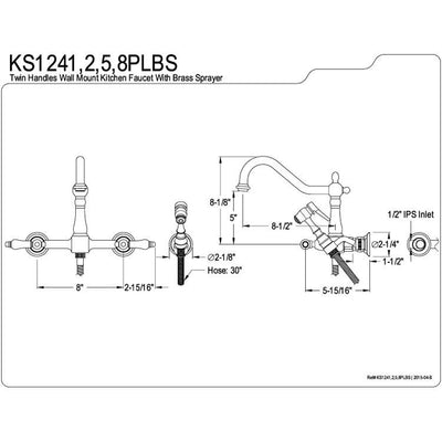 Porcelain hdl Oil Rubbed Bronze Wall Mount Kitchen Faucet w Spray KS1245PLBS