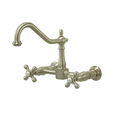 Kingston Brass Cross Handle Satin Nickel Wall Mount Kitchen Faucet KS1248AX