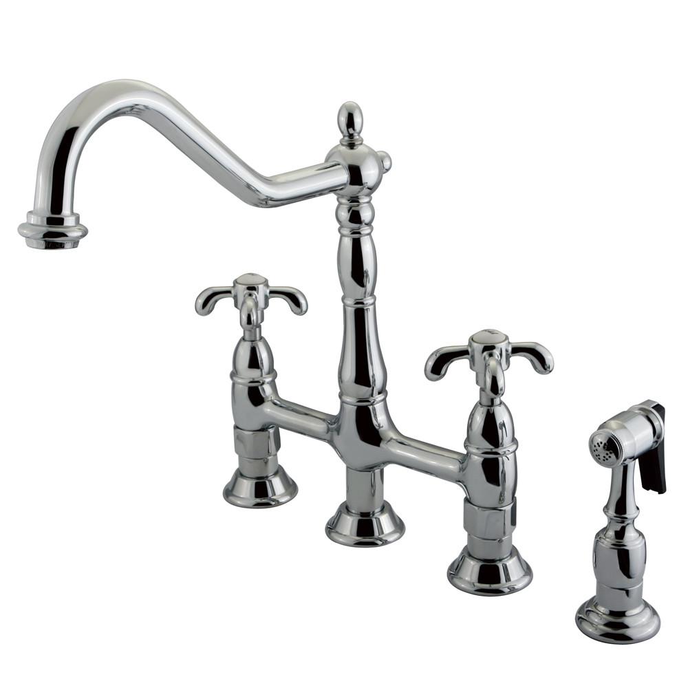 Kingston Chrome French Country Centerset Kitchen Faucet w Sprayer KS1271TXBS