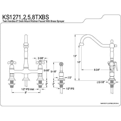 Kingston Chrome French Country Centerset Kitchen Faucet w Sprayer KS1271TXBS