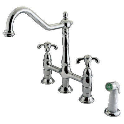 Kingston Chrome French Country Centerset Kitchen Faucet w/White Sprayer KS1271TX