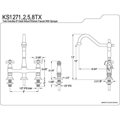 Kingston Chrome French Country Centerset Kitchen Faucet w/White Sprayer KS1271TX