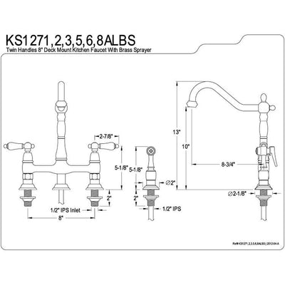 Kingston Polished Brass 8" Centerset Kitchen Faucet With Side Sprayer KS1272ALBS