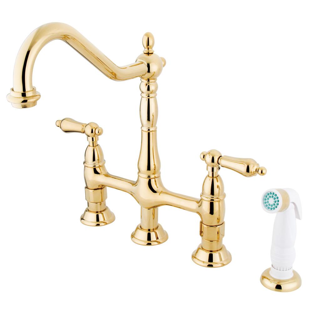 Kingston Polished Brass 8" Centerset Kitchen Faucet With Side Sprayer KS1272AL