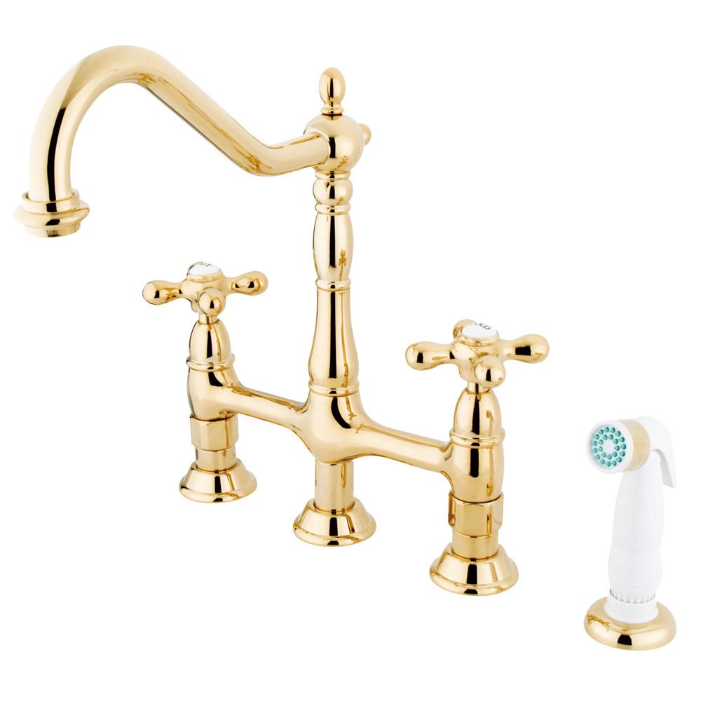 Kingston Polished Brass 8" Centerset Kitchen Faucet With Side Sprayer KS1272AX