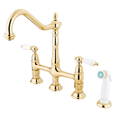 Kingston Polished Brass 8" Centerset Kitchen Faucet With Side Sprayer KS1272PL