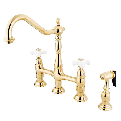 Kingston Polished Brass 8" Centerset Kitchen Faucet With Side Sprayer KS1272PXBS