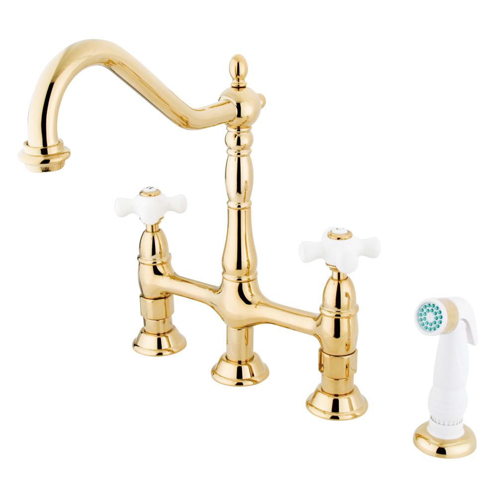 Kingston Polished Brass 8" Centerset Kitchen Faucet With Side Sprayer KS1272PX