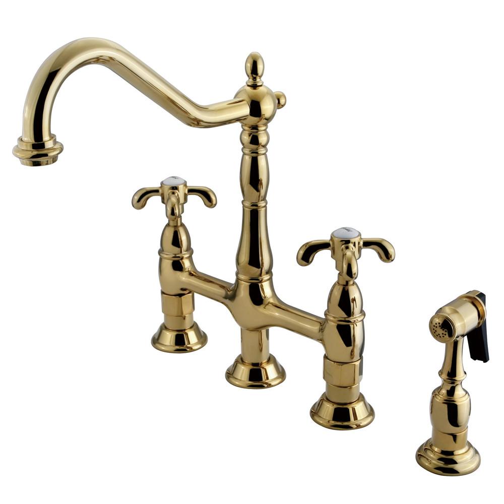 Kingston Polished Brass 8" Centerset Kitchen Faucet w/ Brass Sprayer KS1272TXBS