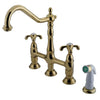 Kingston Polished Brass 8" Centerset Kitchen Faucet w/ White Sprayer KS1272TX