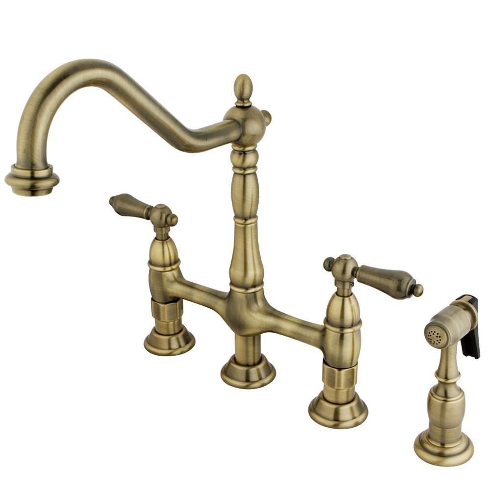 Kingston Vintage Brass 8" Centerset Kitchen Faucet With Side Sprayer KS1273ALBS