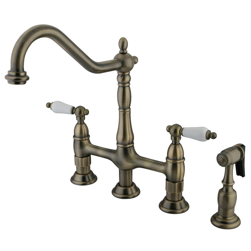 Kingston Vintage Brass 8" Centerset Kitchen Faucet With Side Sprayer KS1273PLBS