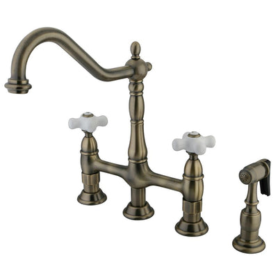 Kingston Vintage Brass 8" Centerset Kitchen Faucet With Side Sprayer KS1273PXBS