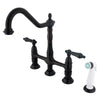 Kingston Oil Rubbed Bronze 8" Centerset Kitchen Faucet w Side Sprayer KS1275AL