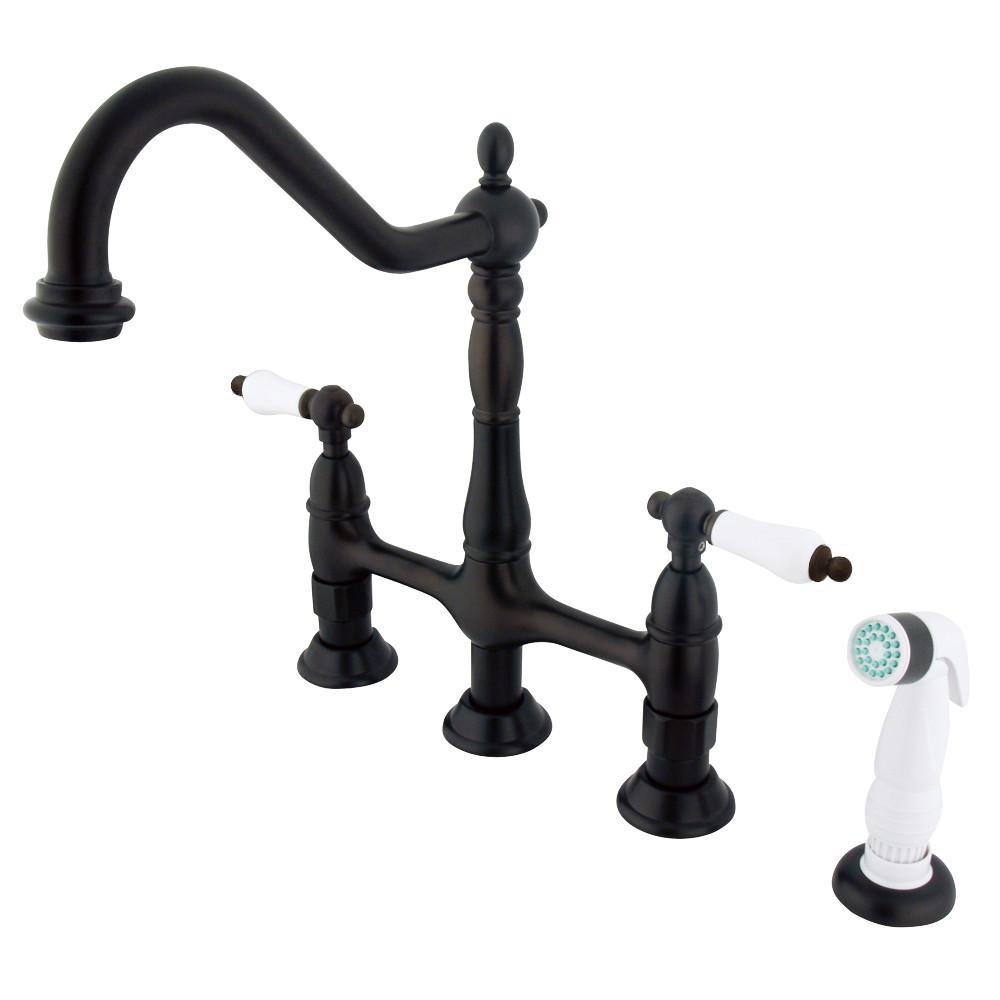 Kingston Oil Rubbed Bronze 8" Centerset Kitchen Faucet w Side Sprayer KS1275PL